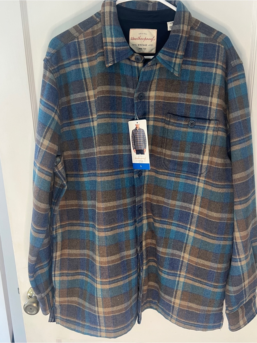 NWT Weatherproof Vintage Fleece Lined Flannel Shirt Jacket Shacket Blue Plaid L